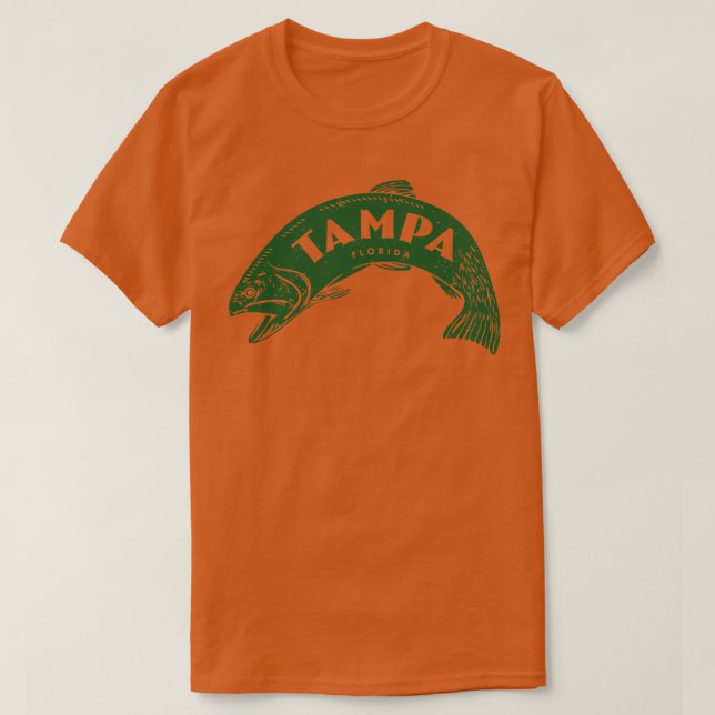Tampa Florida Fish Wordmark Grönt T Shirt (Design framsida)