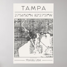 Tampa Florida Kolstad Stadskarta Affisch ModernUrb
