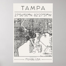 Tampa Florida Kolstad Stadskarta Affisch ModernUrb