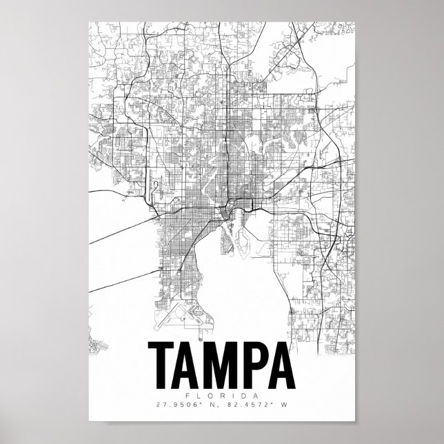 Tampa Florida Minimalist Karta Art Poster (Framsidan)