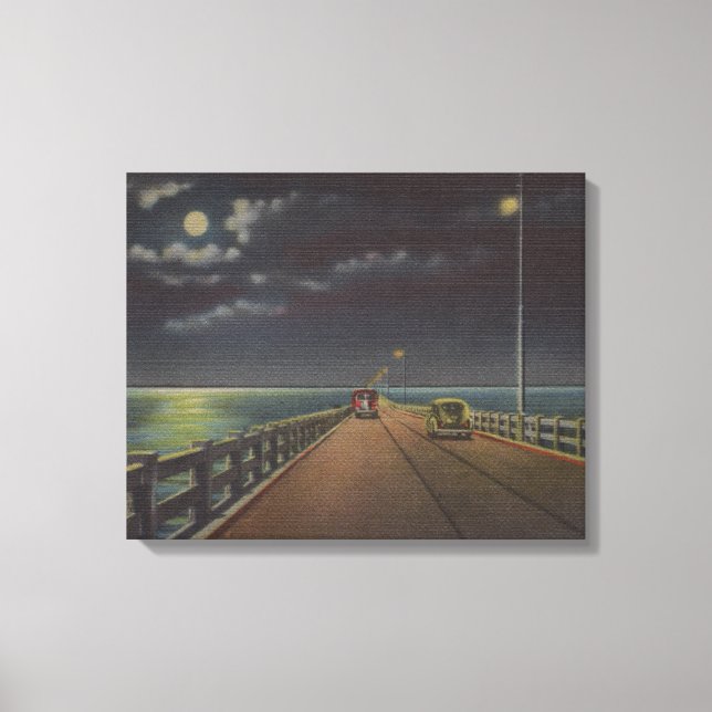 Tampa, Florida - Moonlit View of Gandy Bridge Canvastryck (Framsida)