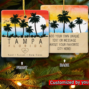 Tampa Florida Retro Handflatan träd Souvenir 80s Julgransprydnad Keramik