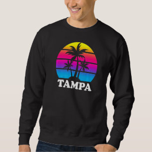 Tampa Florida Retro Handflatan Träd Sunset Vacatio Lång Ärmad Tröja