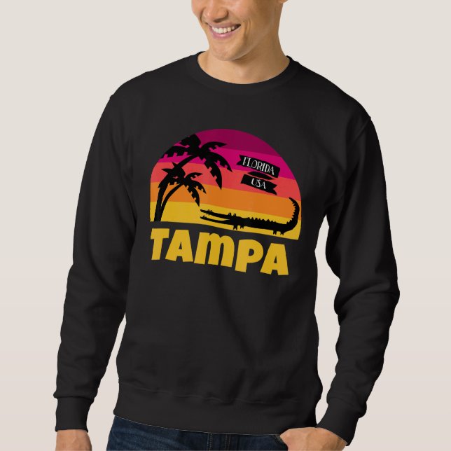 Tampa Florida Retro Sunset And Alligator Lång Ärmad Tröja (Framsida)