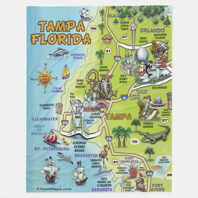 Tampa Florida Roligt Karta Fleecefilt (Framsidan)