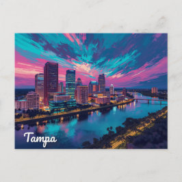 Tampa Florida Skyline Night Art Vykort