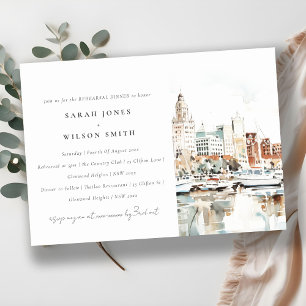 Tampa Florida Skyline Watercolor Rehearsal Dinner Inbjudningar