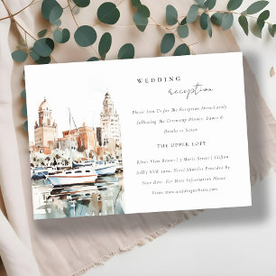 Tampa Florida Skyline Watercolor Wedding Reception Tilläggskort