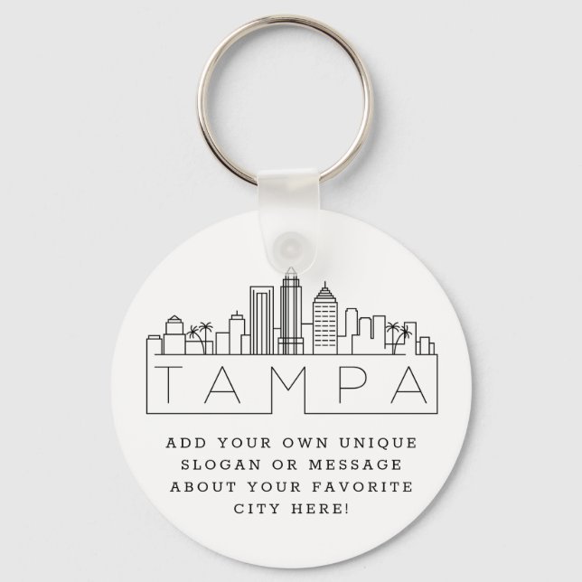 Tampa, Florida Stylized Skyline | Anpassningsbar S Nyckelring (Framsida)