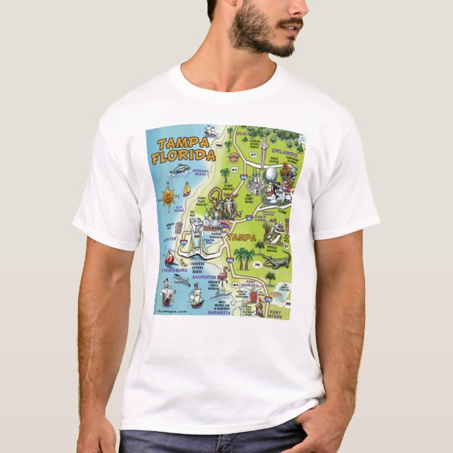 Tampa Florida Tecknad Karta Tee (Framsida)