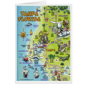 Tampa Florida tecknadkarta Hälsningskort