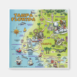 Tampa Florida tecknadkarta Magnet