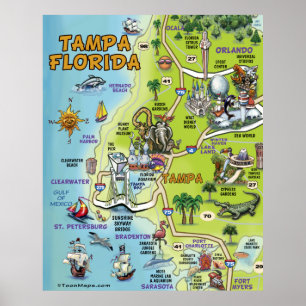 Tampa Florida tecknadkarta Poster