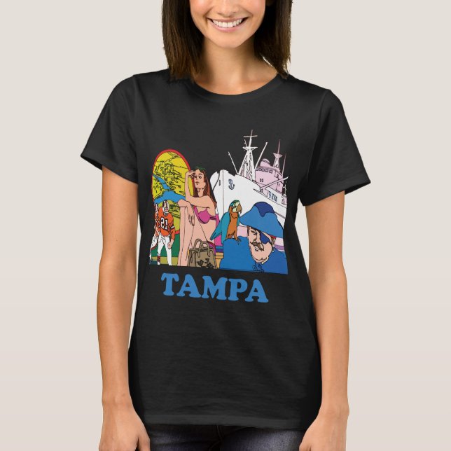 Tampa Florida Tropisk Blå Resa T Shirt (Framsida)