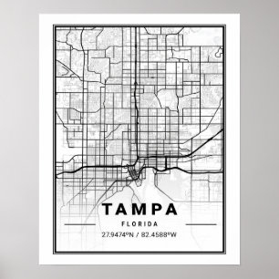 Tampa Florida USA Travel City Karta Poster