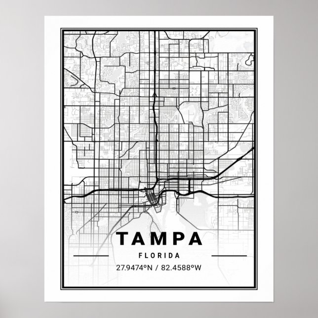 Tampa Florida USA Travel City Karta Poster (Framsidan)