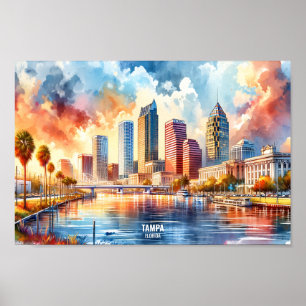 Tampa Florida USA Travel Ställe vattenfärg Poster