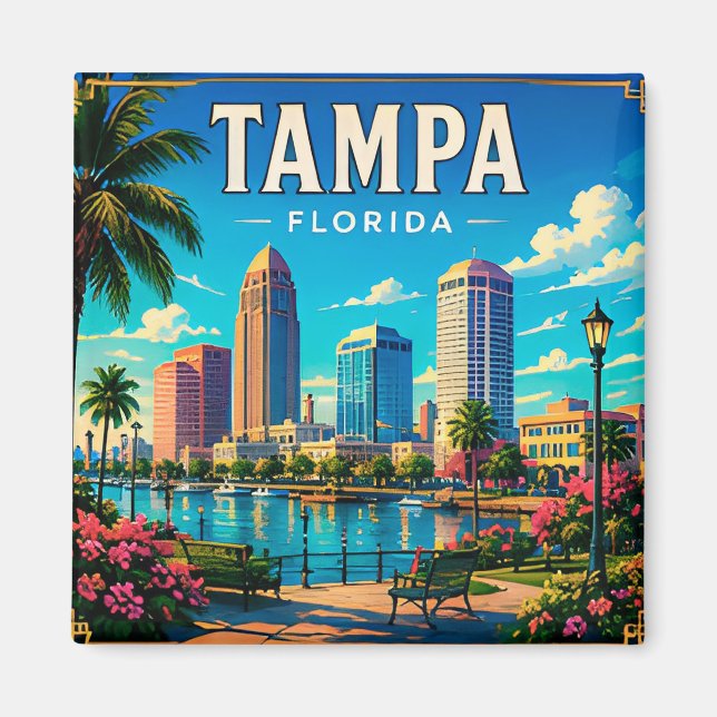 🌴 Tampa Florida Vattenfront och Stadssiluett Magnet (Framsidan)