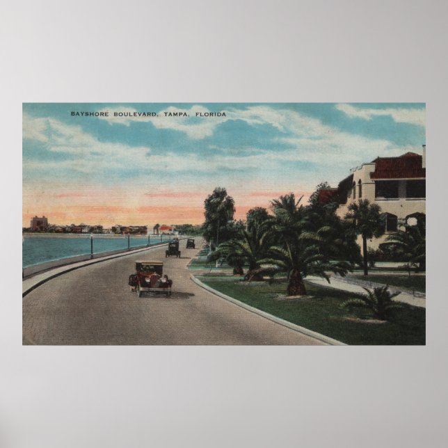 Tampa, Florida - View of Bayshore Blvd Poster (Framsidan)
