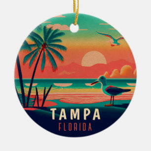 Tampa Florida Vintage Fiskmås Sunset Souvenirs Julgransprydnad Keramik