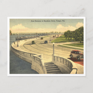 Tampa Florida Vintage Öster Bayshore Drive 1940-ta Vykort