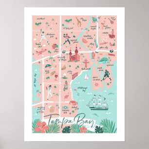 Tampa Karta Print, 18" x 24" Poster