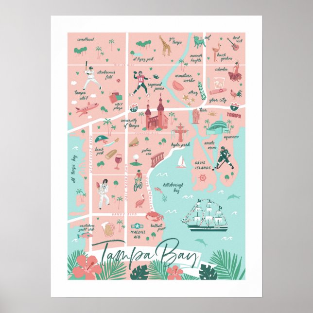 Tampa Karta Print, 18" x 24" Poster (Framsidan)