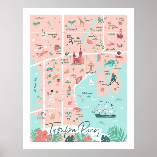 Tampa Karta Print, 22" x 28" Poster (Framsidan)