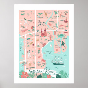 Tampa Karta Print, 30" x 40" Poster