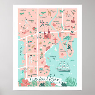 Tampa Karta Skriv ut 16" x 20" Poster