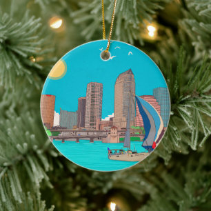 Tampa Skyline Florida USA Julgransprydnad Keramik