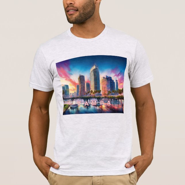 Tampa Skyline Graffiti Art T Shirt (Framsida)