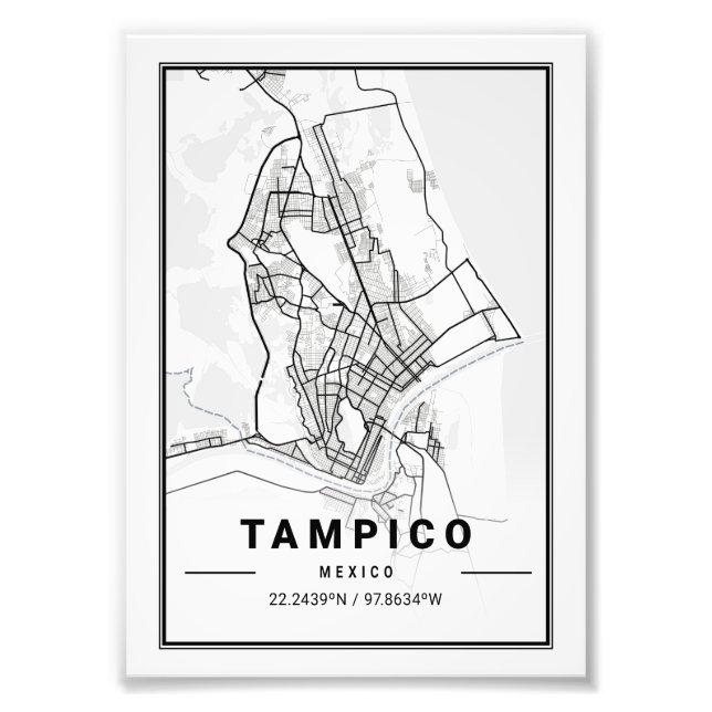 Tampico - Mexico Ligth City Karta Fototryck (Framsidan)