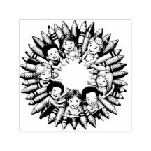 Tampon auto-encreur enfant dans un cercle de crayo