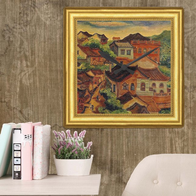Tamsui, Chen Cheng-Po-målning, Taiwan, Framed Fyrkantig Klocka (Skapare uppladdad)
