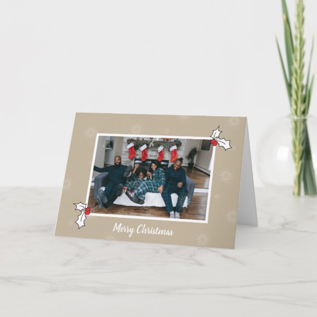 Tan 2 Holly Berries Digital Photo jul Art Kort (Framsida)