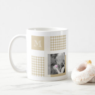 Tan Add Your Photo Gingham Modern Brown Monogram Kaffemugg