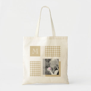 Tan Add Your Photo Gingham Modern Brown Monogram Tygkasse