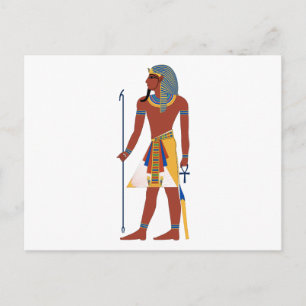 Tan Ancient Egyptian Man i Headdress Holding Ankh Vykort