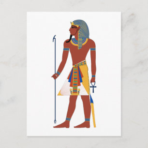 Tan Ancient Egyptian Man i Headdress Holding Ankh Vykort