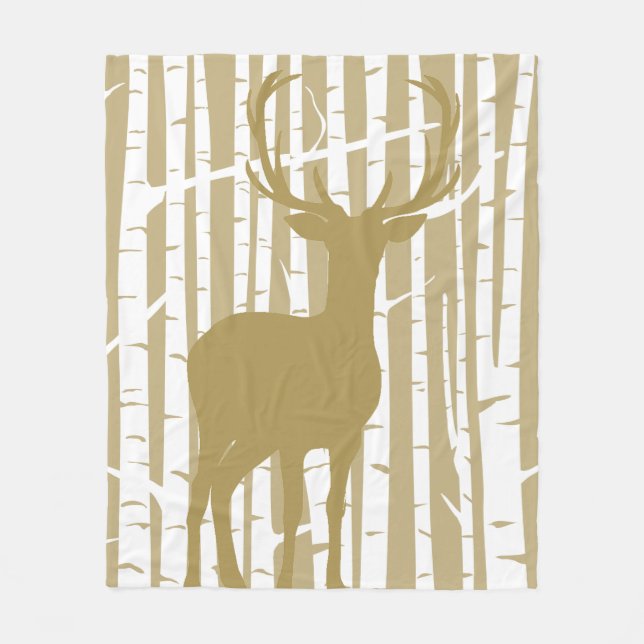 Tan and White Birch Forest Woodland Fleece Blanket (Framsidan)