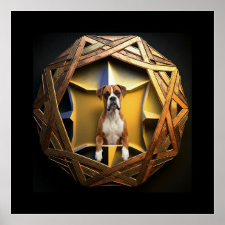 Tan And White Boxer Dog In A Futuristic Frame Poster