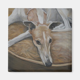 Tan and White Greyhound Hund Art Magnet