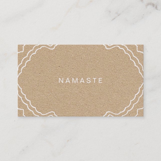 Tan and White Simple Namaste Yoga Teacher Visitkort (Framsida)