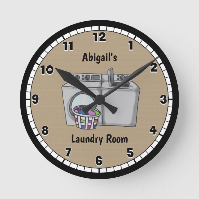 Tan Anpassningsbar Tvätt Room Rund Klocka (Framsida)