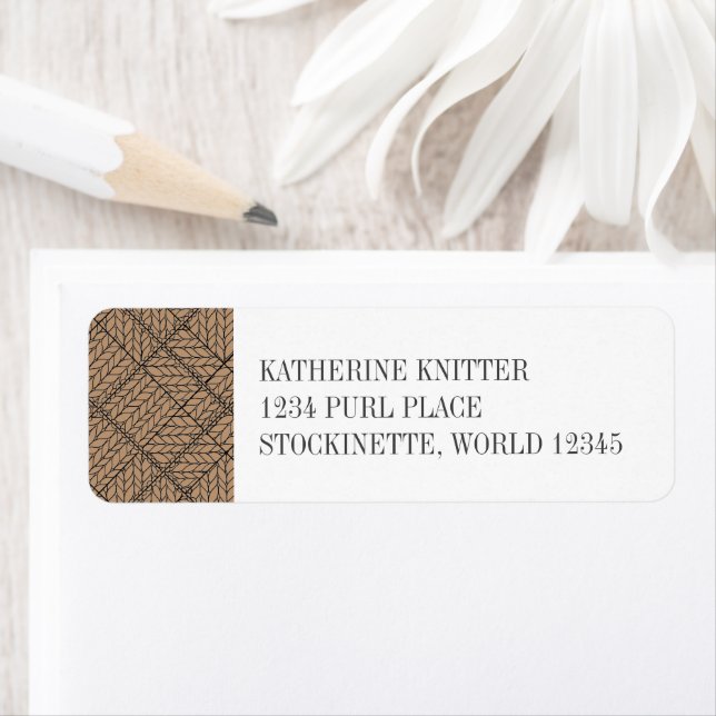 TAN ARGYLE-STICKADE RETURADRESS ETIKETTER (Insitu)
