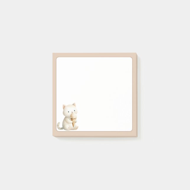 Tan Background Cute Cat with Ice Cream Cone Post-it Block (Framsida)