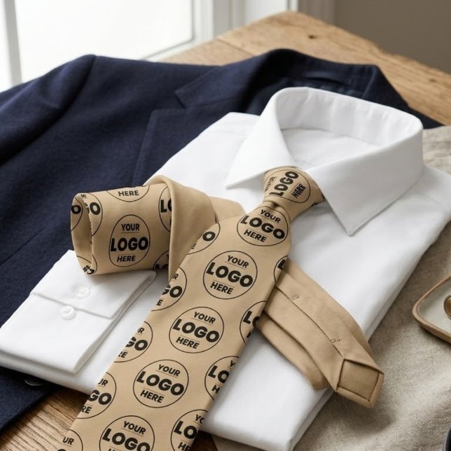 Tan / Beige Anpassad logotyp Upprepad Mönster Prof Slips (Tan / Beige Custom Logo Repeat Pattern Professional Branded Tie)