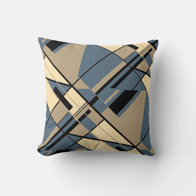 Tan Beige Black Slate Blue Diagonal Abstrakt Motif Kudde (Framsida)