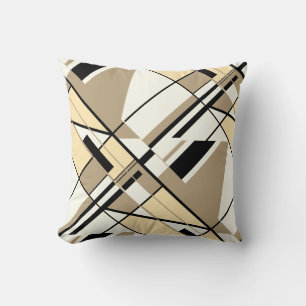 Tan, Beige, Black, White Diagonal Abstract Design Kudde